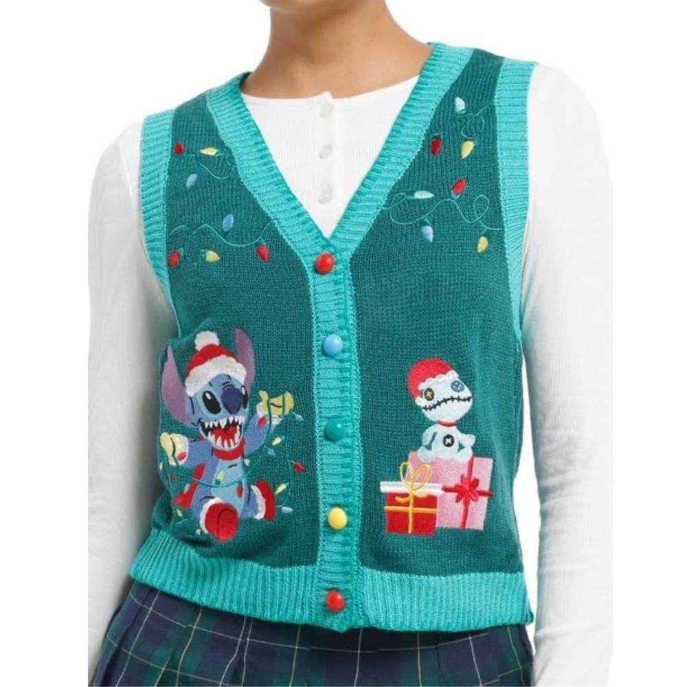 Disney Stitch Christmas Sweater Vest 3X Blue Lilo Her Universe